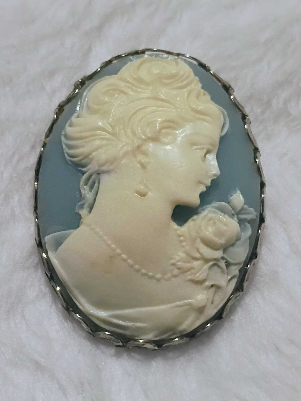 Cream and Blue Cameo Brooch - Women's Jewelry